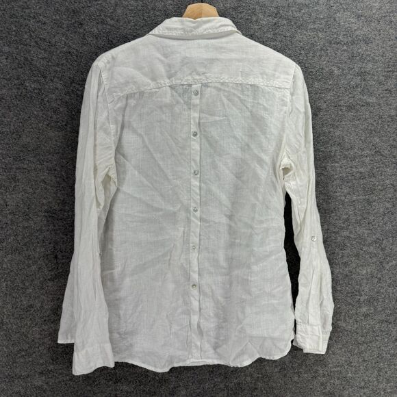 Sigrid Olsen Shirt Women L Large White Button Up Linen Collared Long Sleeve - Picture 2 of 7
